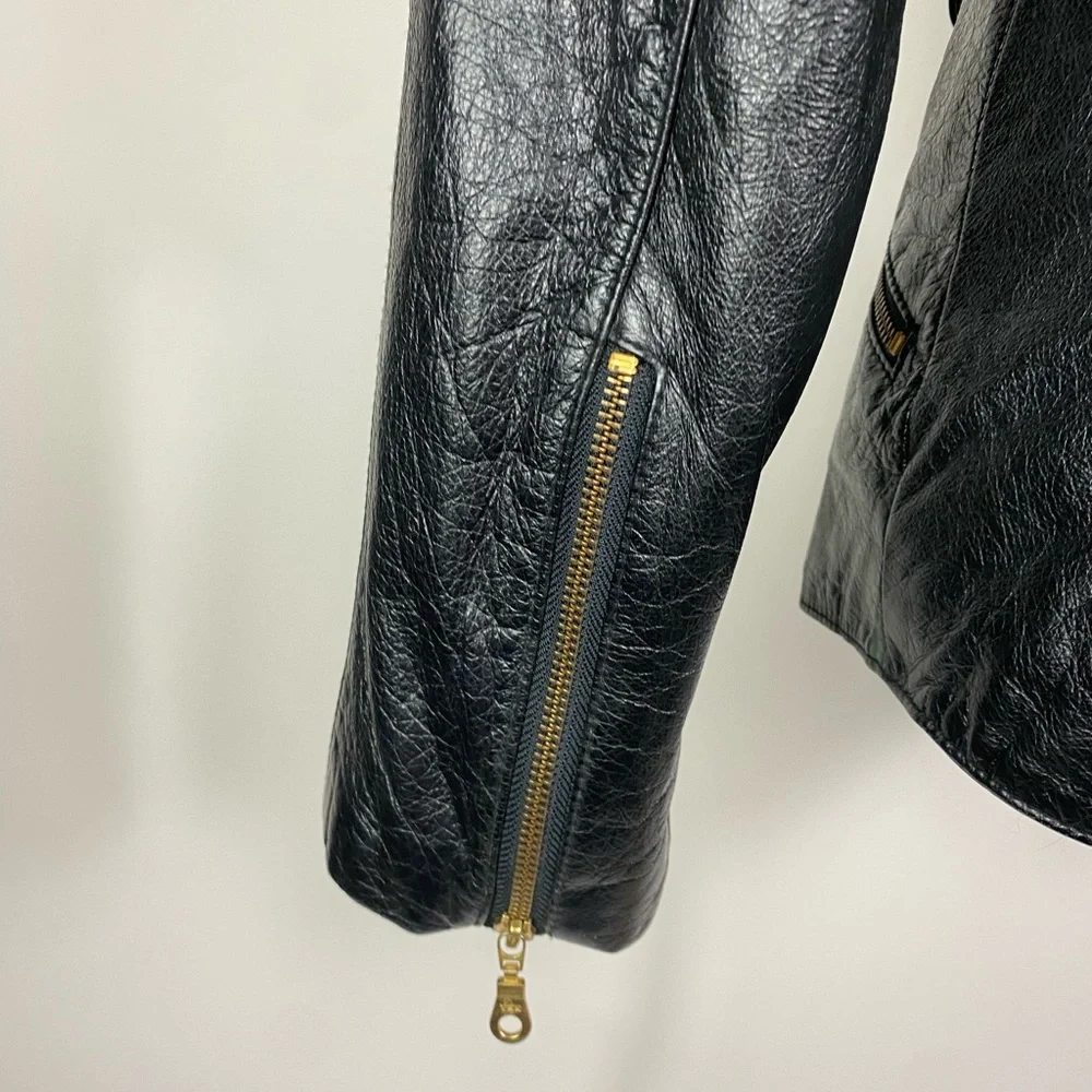 VINTAGE WILSONS Womens 90s Leather Hooded Moto Jacket Gold Tone Hardware XS - Picture 7 of 12